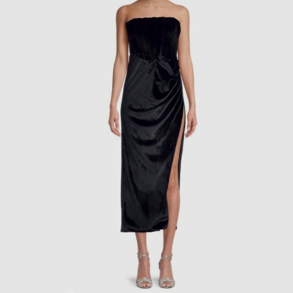 NWT Bardot Black Everlasting Velour Strapless Dress Size XS